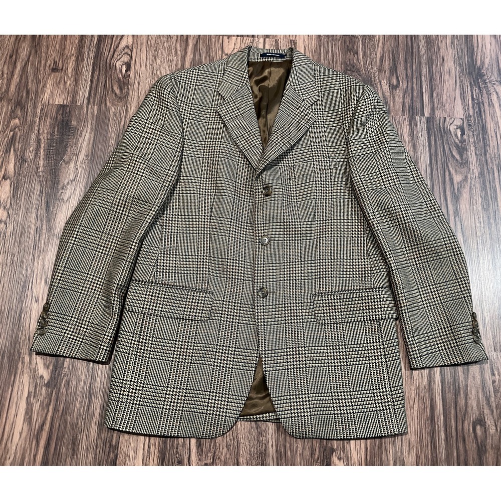 Chaps Ralph Lauren Suit Jacket Mens 40R Plaid  Wool Blazer Houndstooth